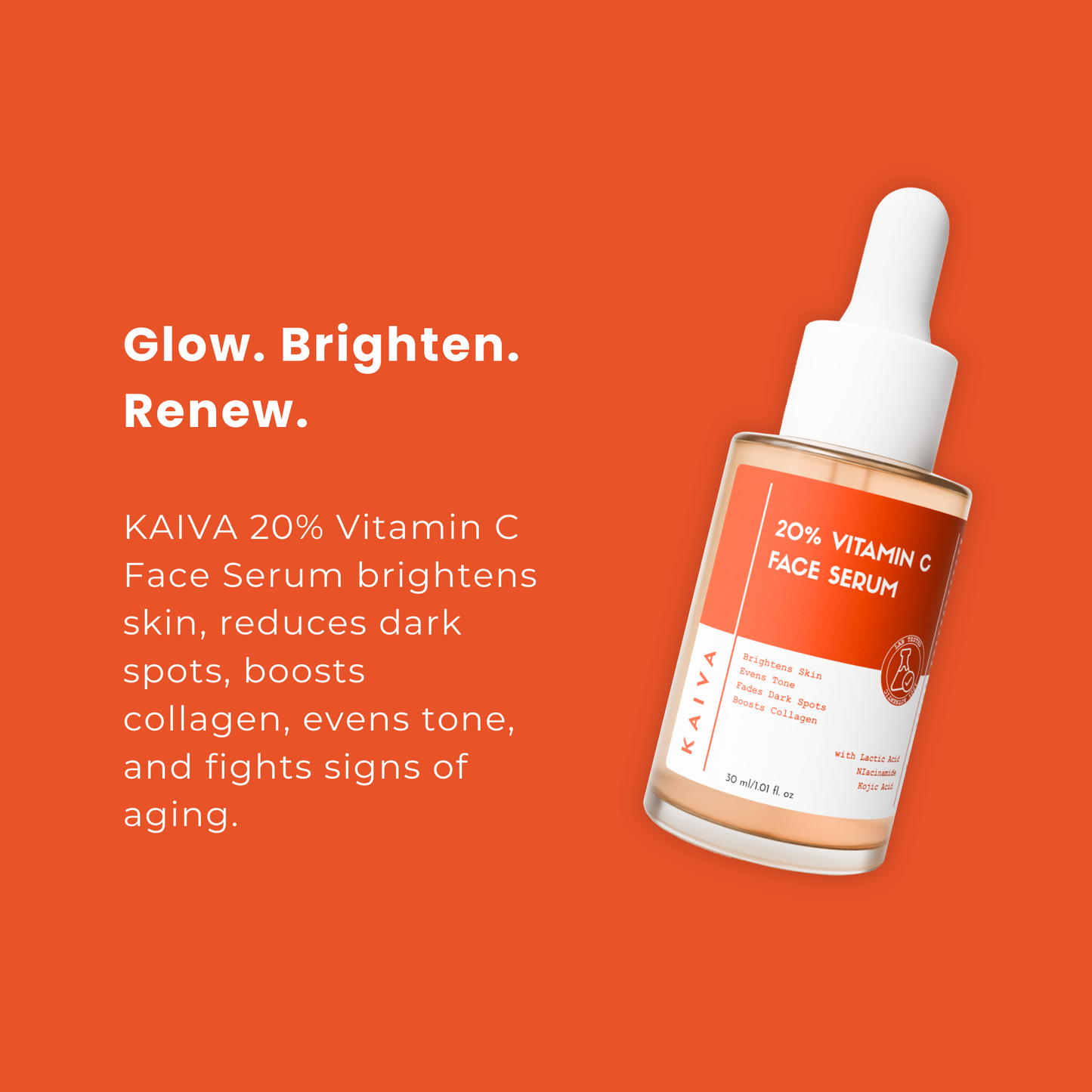 20% Vitamin C Face Serum | Skin Brightening with Niacinamide, Lactic acid & Kojic acid | 30 ml