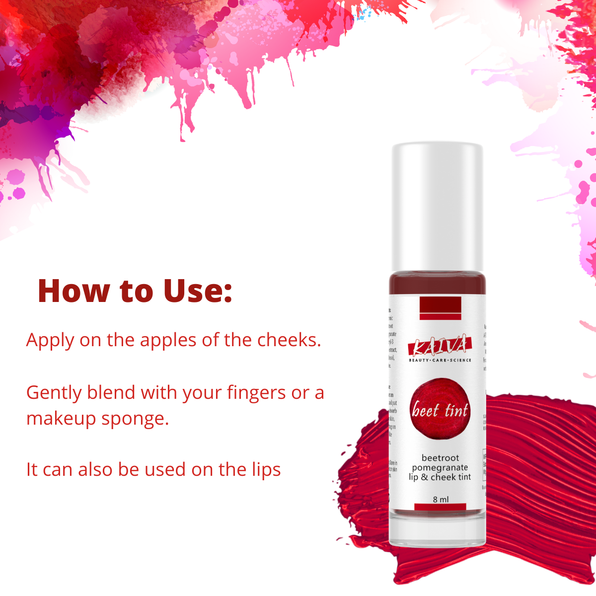 KAIVA Beetroot Roll-on Tint, Water Based Cheeks Tint