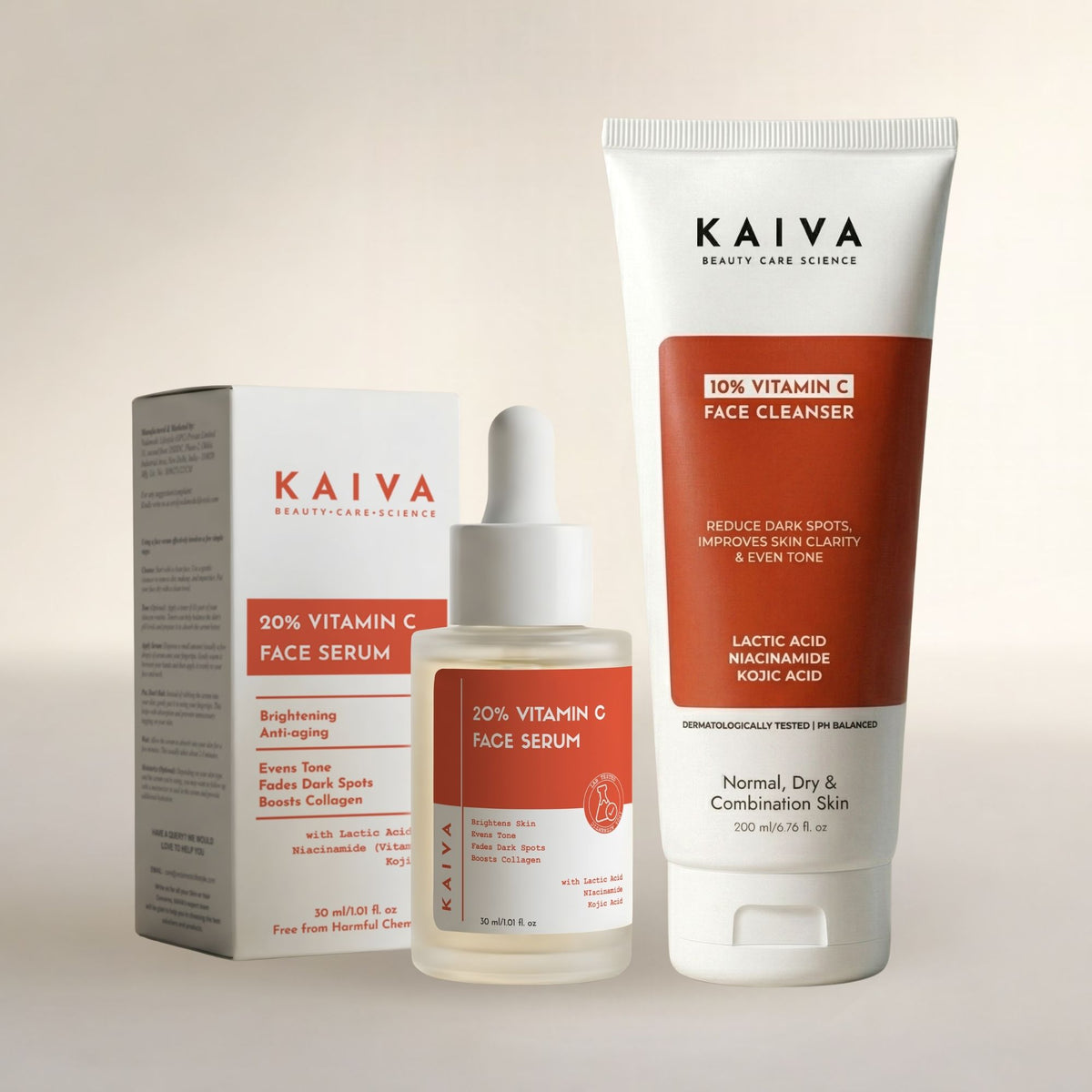 KAIVA 10% Vitamin C Face Wash & 20% Vitamin C Face Serum Combo