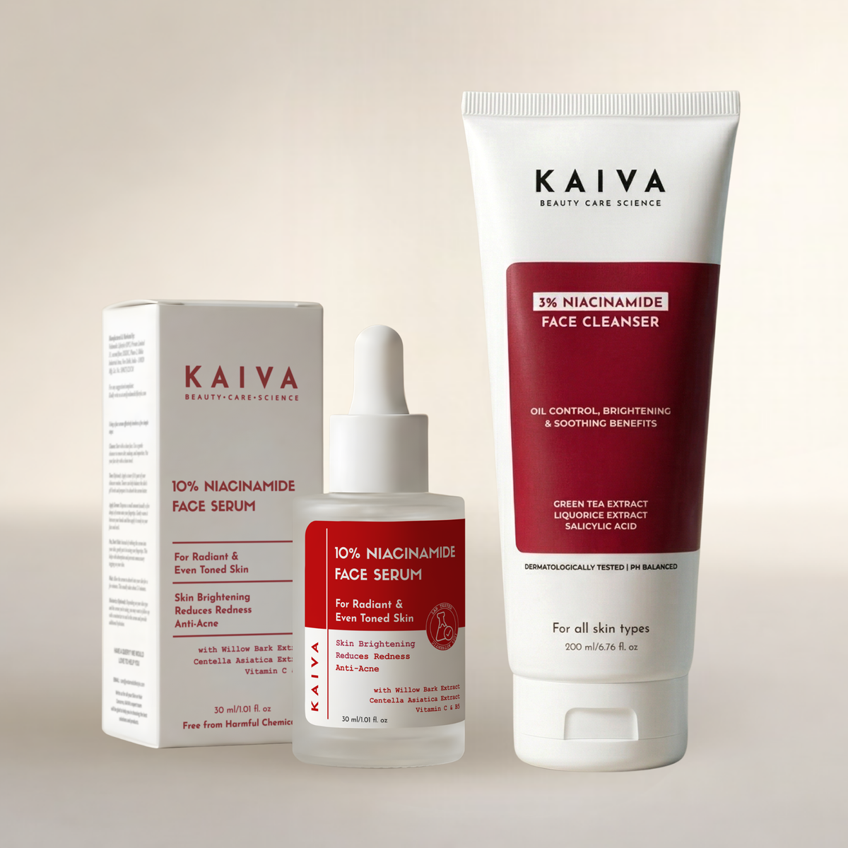 KAIVA 3% Niacinamide Face Cleanser & 10% Niacinamide Face Serum Combo