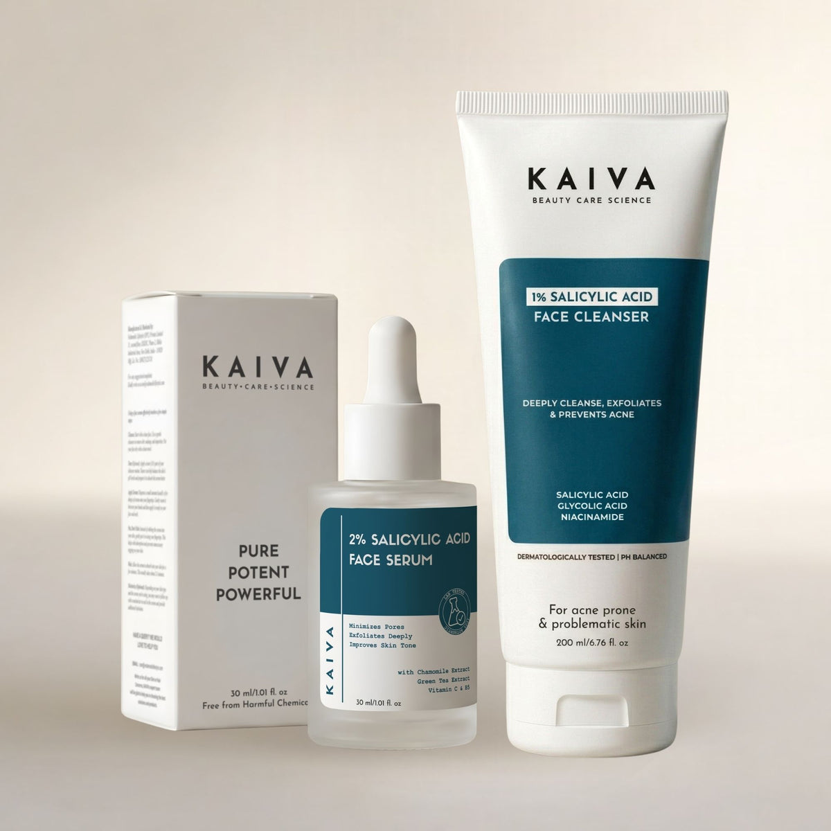 KAIVA 1% Salicylic Acid Face Cleanser & 2% Salicylic Acid Face Serum Combo