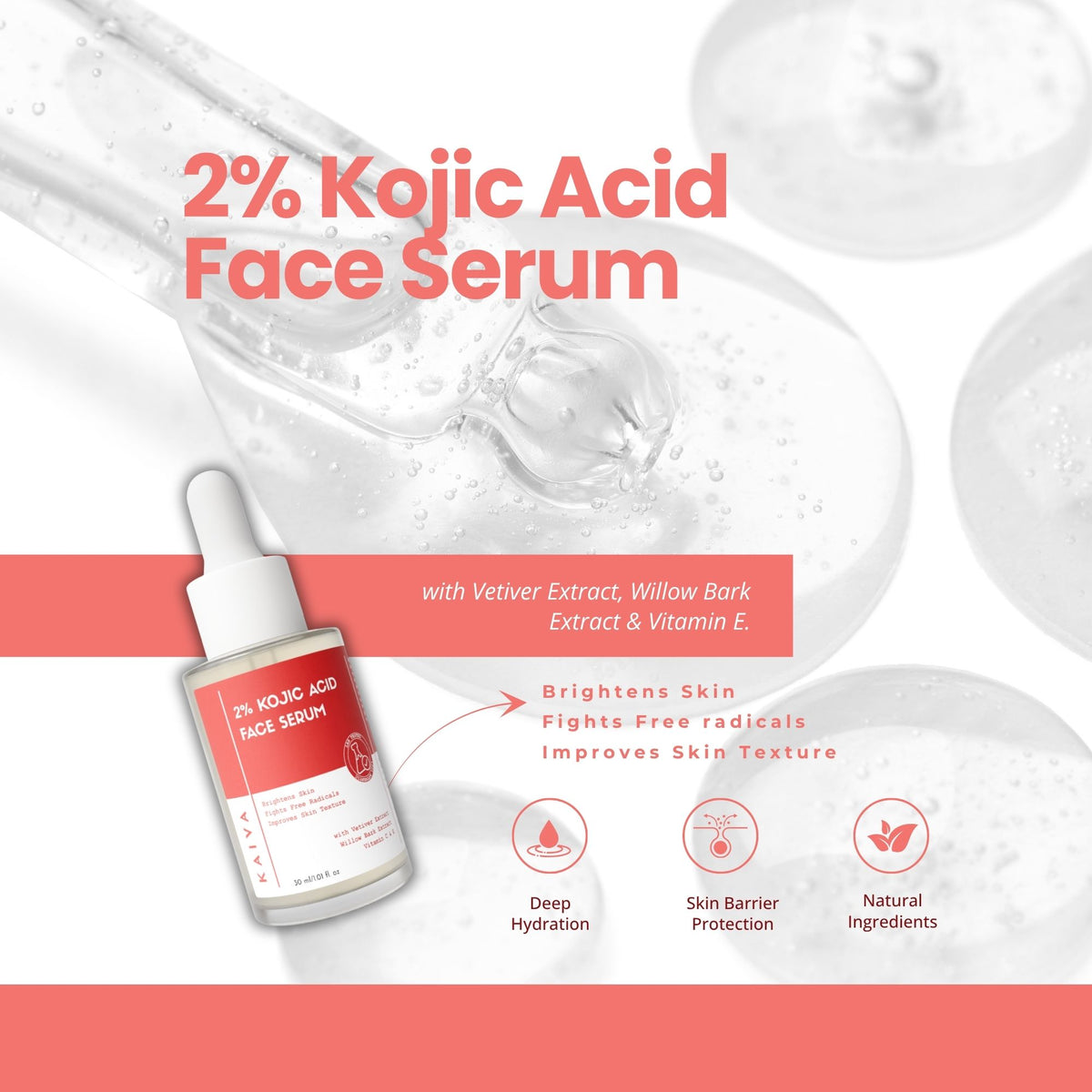 KAIVA 2% Kojic Acid Face Wash & 2% Kojic Acid Face Serum Combo