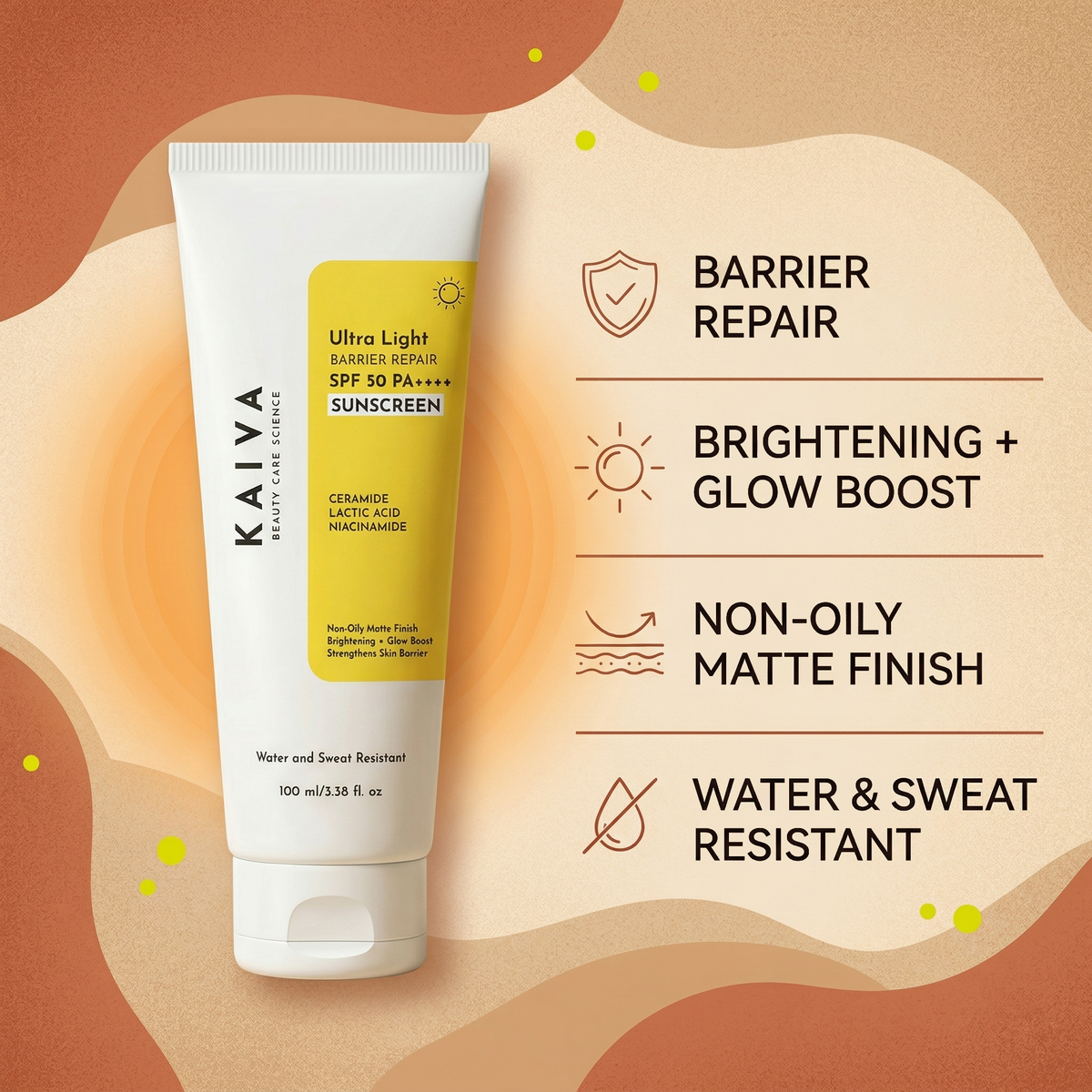 KAIVA KAIVA SPF50 PA++++ Ultra Light Sunscreen for Face | With Ceramide, Niacinamide, Lactic Acid
