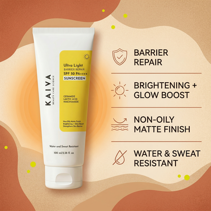 KAIVA KAIVA SPF50 PA++++ Ultra Light Sunscreen for Face | With Ceramide, Niacinamide, Lactic Acid