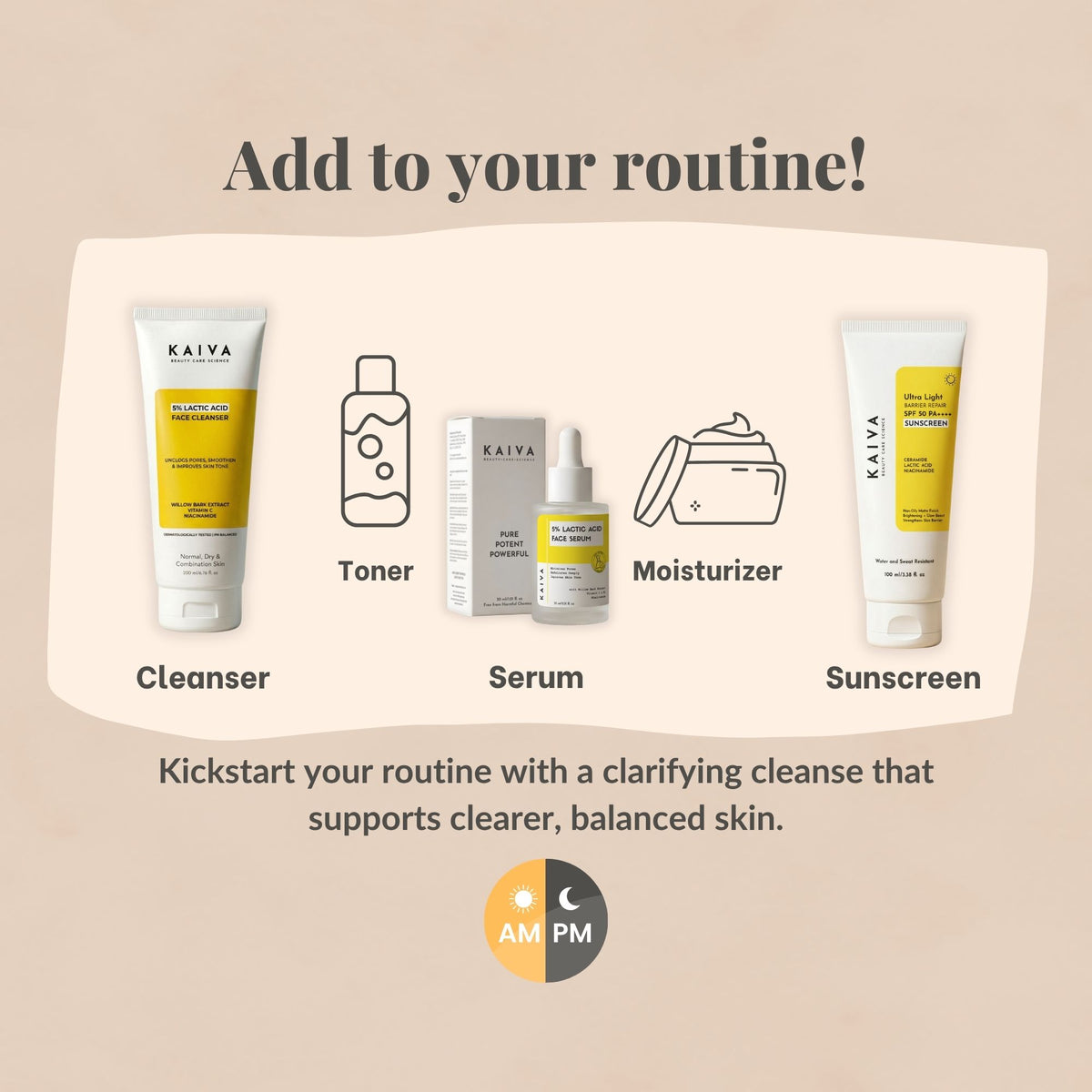 KAIVA 5% Lactic Acid Face Cleanser & 5% Lactic Acid Face Serum Combo