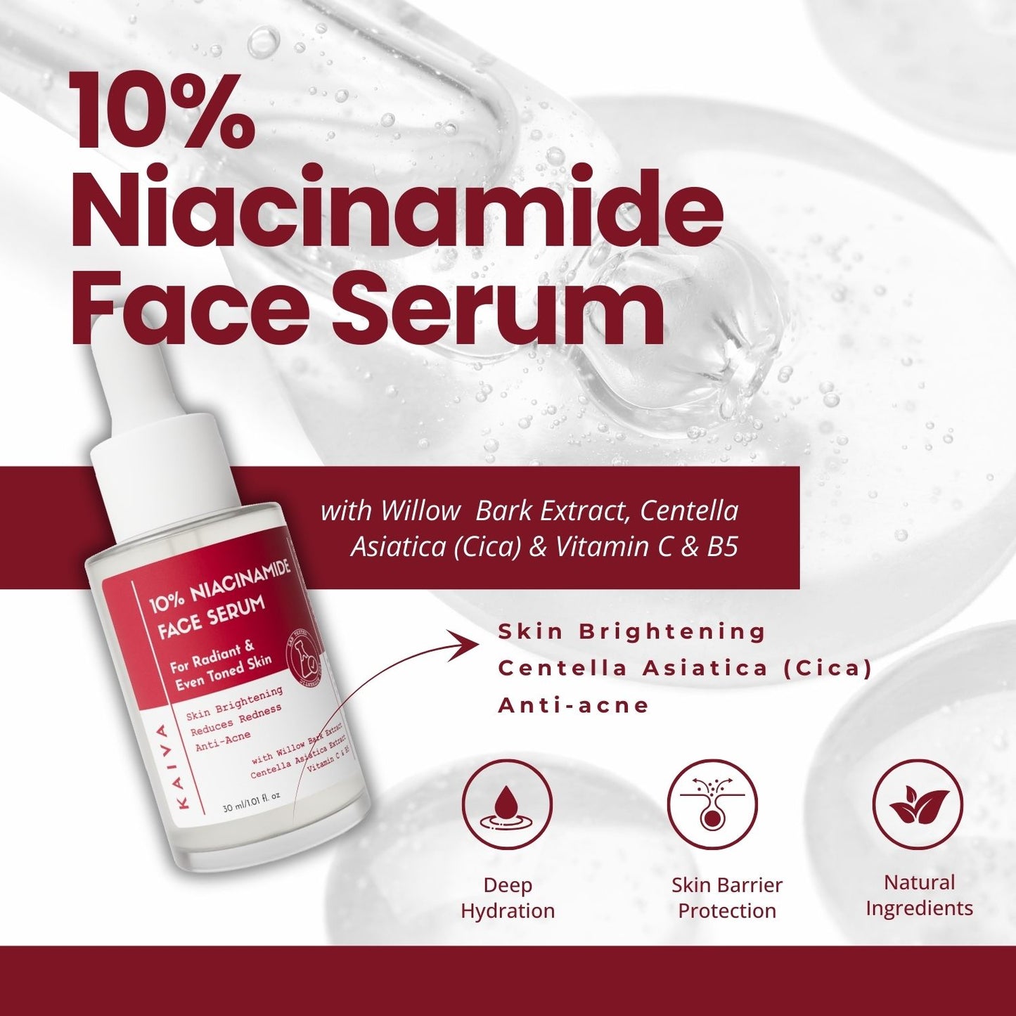 10% Niacinamide Face Serum with Vitamin C and Centella Asiatica (cica) | 30 ml