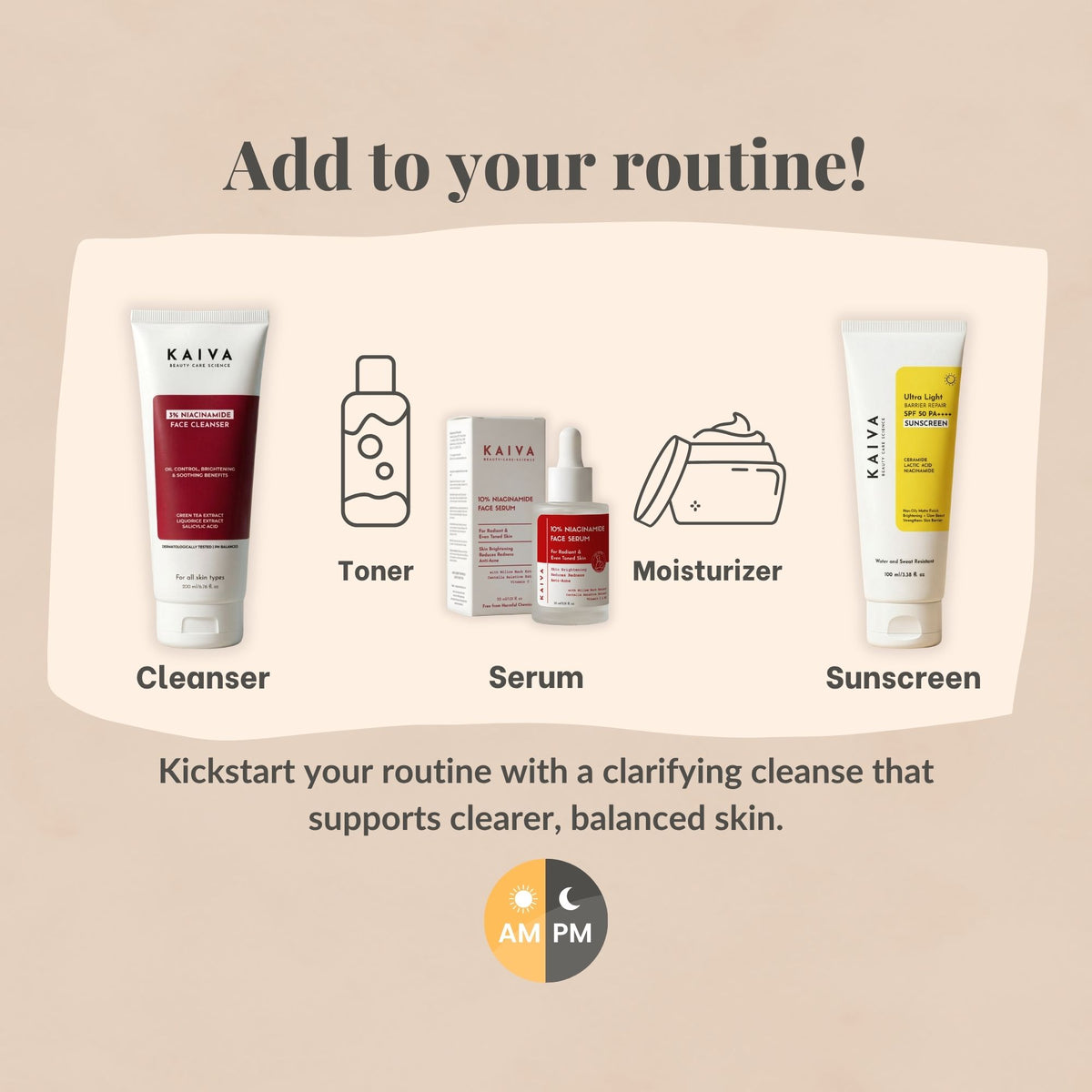 KAIVA 3% Niacinamide Face Cleanser & 10% Niacinamide Face Serum Combo